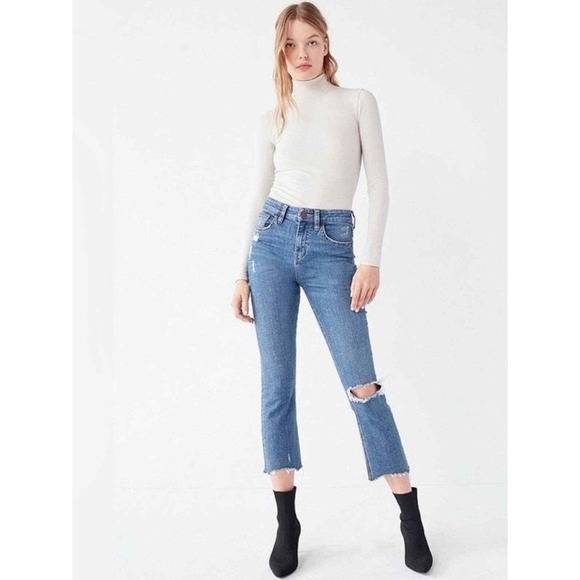 BDG Denim - BDG Kick Flare Jeans High Rise Cropped Medium Wash‎ Raw Hem Size 26